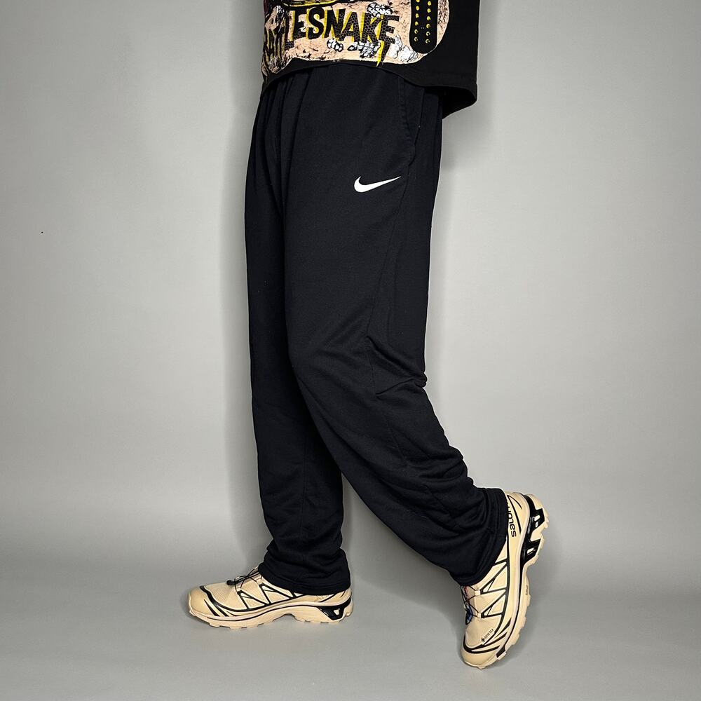 Vintage Y2K Nike Sweatpants Mens 2XL Baggy Wide Leg Black Polyester White Swoosh